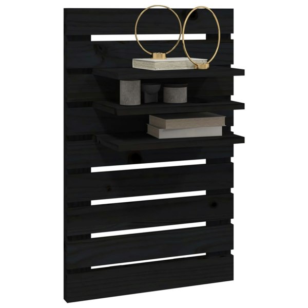 Berkfield Wall-mounted Bedside Shelves 2 pcs Black Solid Wood Pine