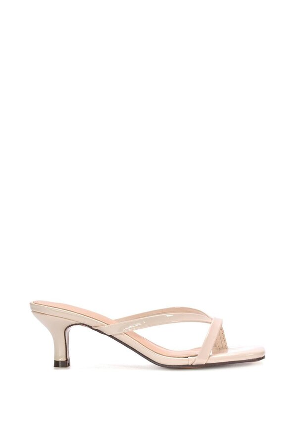 XY LONDON Kitten Heel Sandal Mules With Toe Post - Beige
