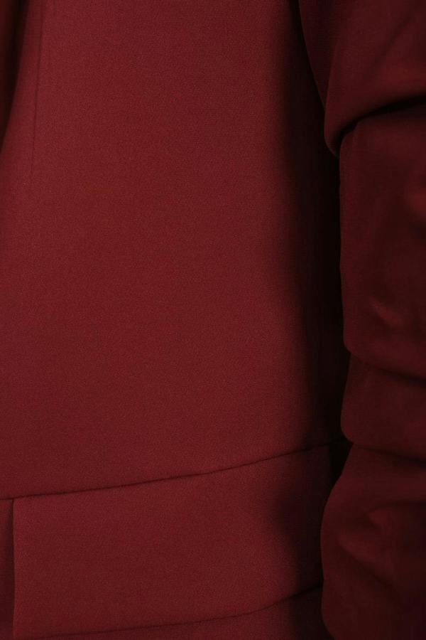 Valerie Ruched Sleeve Open Front Blazer Jacket With Front Pockets - Wine