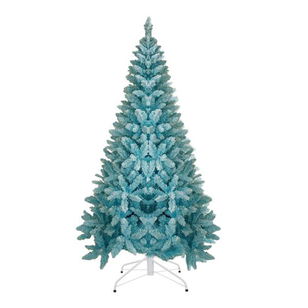4ft to 8ft Blue Flocked Artificial Christmas Tree with Snowy Winter Effect and 308 Tips image 1