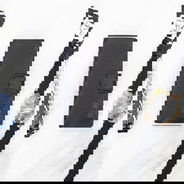 Flat lay view of Washington black leather card holder wallet made from Nappa leather