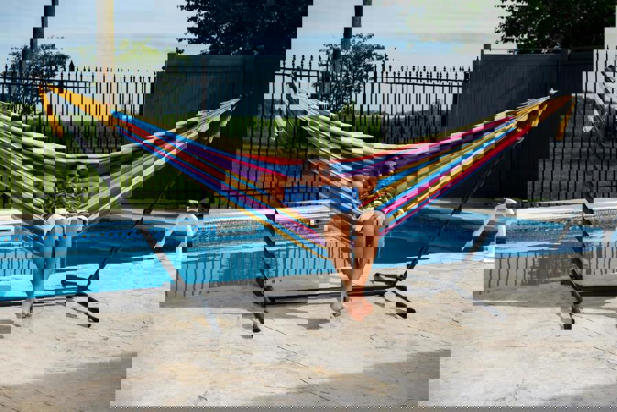 Vivere Double Cotton Hammock with Stand (280cm) - Tropical