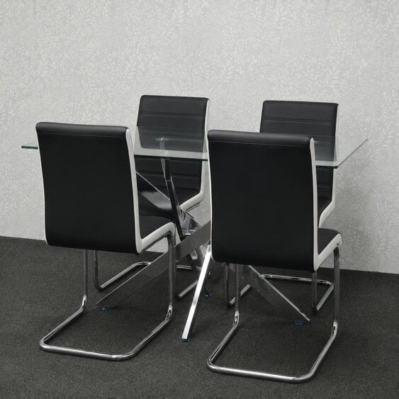 Kosy Koala Glass Dining Table Set with 4 Faux Leather Chairs, Sturdy Chrome Legs, Rectangular, 120cm