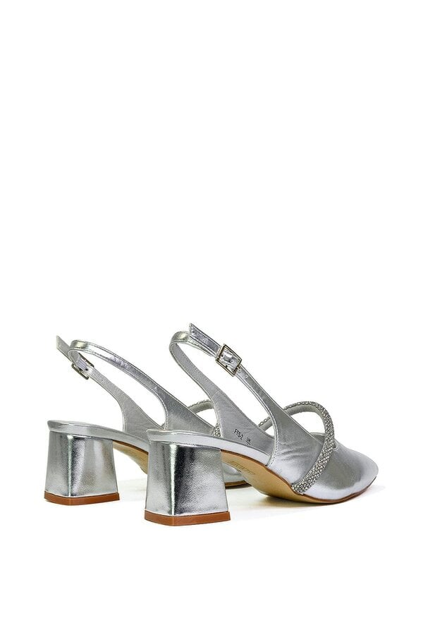 XY LONDON Slingback Strappy Pointed Toe Diamante Mid Block Heels