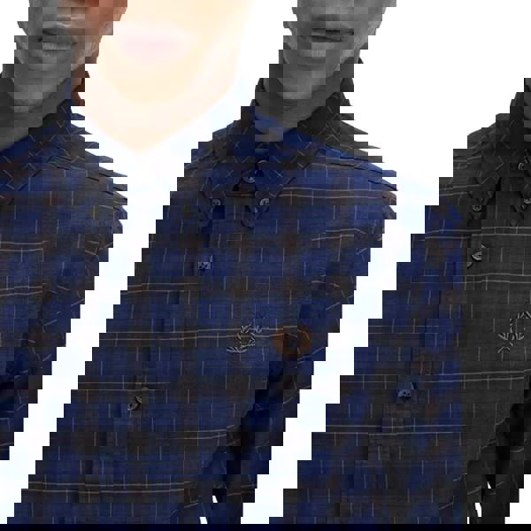 Fred Perry Mens Tartan Long-Sleeved Shirt - Navy Blue - 