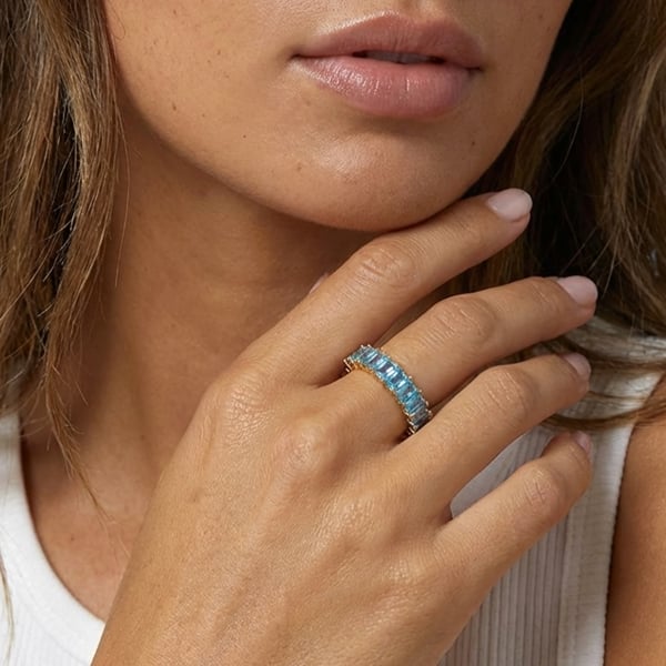 MUCHV Stacking Ring With Turquoise Blue Stones