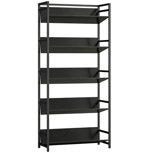 Bookshelf 5-Tier Metal Frame Bookcase Storage Shelves for Living Room Black