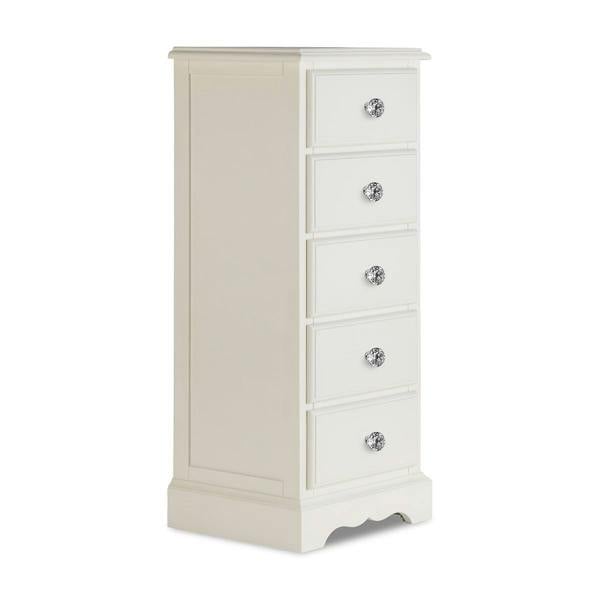 Statement Furniture Romance Tallboy 5 Drawer Narrow Chest of Drawers with Crystal Handles