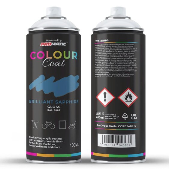 Colour Coat Brilliant Sapphire RAL 5007 Gloss Spray Paint 400ml