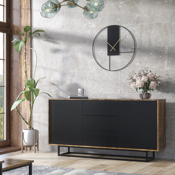 Mex Furniture Bold 160cm Industrial Loft TV Unit Cabinet Vintage Oak Cupboard