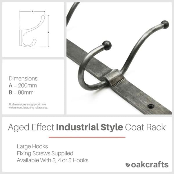 Aged Effect Industrial Style Coat Rack - 5 Hook