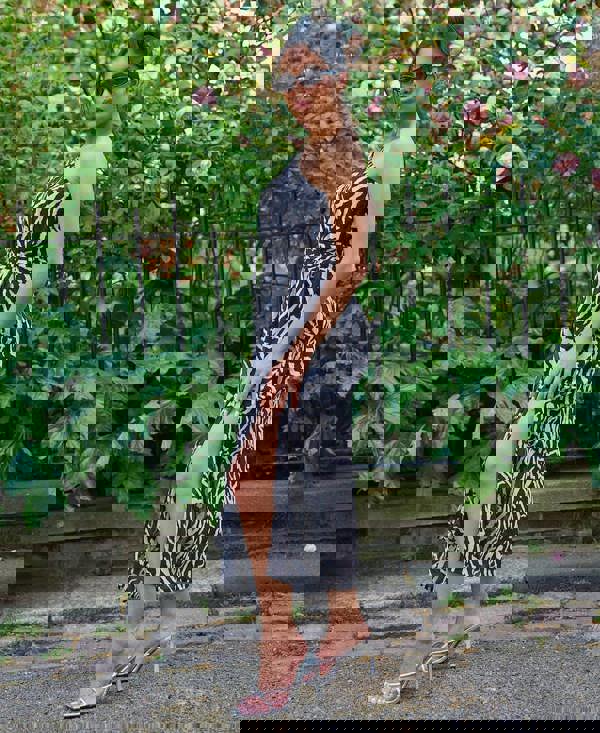 Black Animal One Shoulder Midi Dress