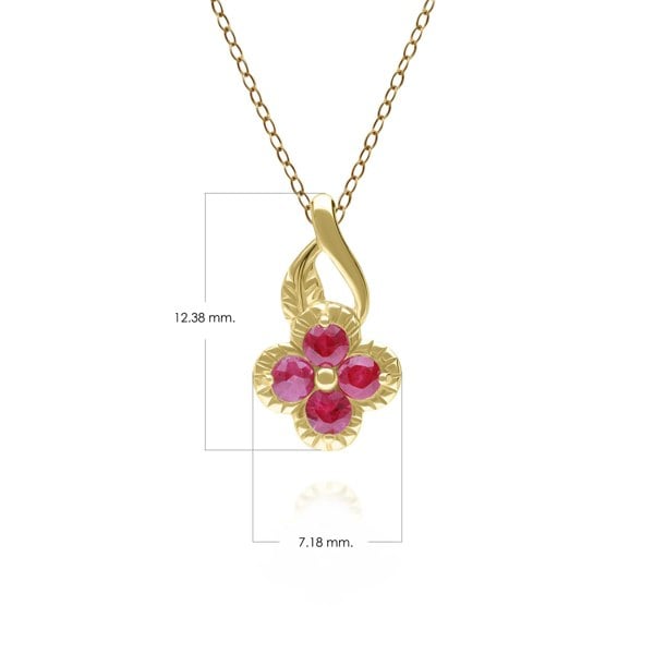 135P2096039 Floral Round Ruby Pendant in 9ct Yellow Gold 3