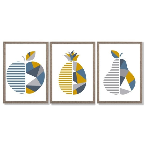 Artze Wall Art Set of 3 Blue & Yellow Geometric Fruit Framed Prints