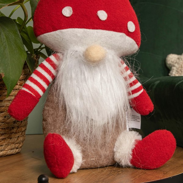 Samuel Alexander 28cm Red and White Sitting Christmas Gonk with Mushroom Hat