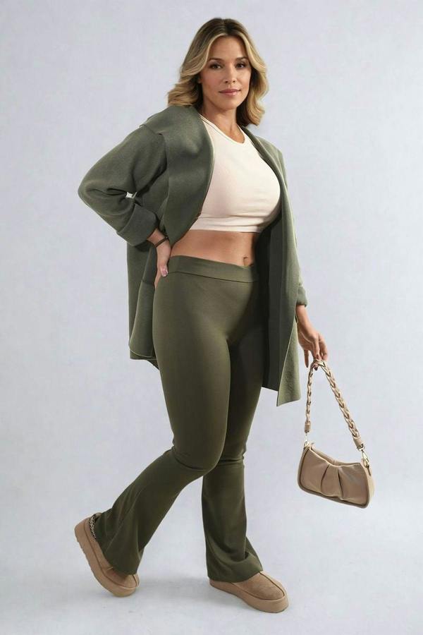 Jessica High Waisted Flare Leg Trouser - Khaki