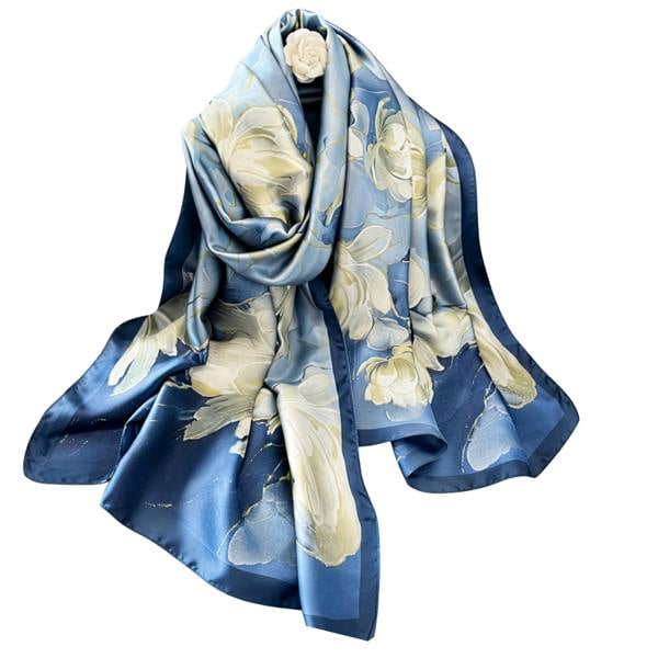 VIA MONTEN Women’s Faux Silk Scarf, Large Square Satin Scarf Wrap with Floral Print for Daily Styling