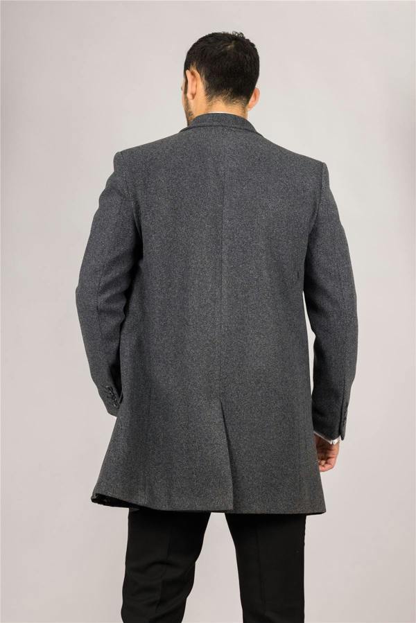 Infinity Leather Men's Wool Blend Classic Collar Grey Overcoat