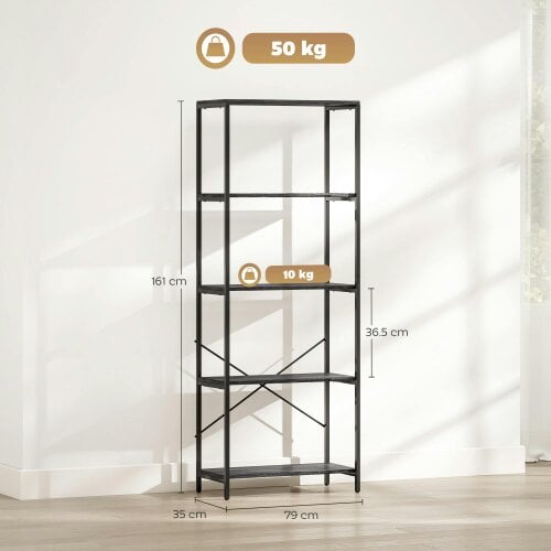 Wyld Haus Livemi Metal And Wood Dark Grey And Black 5 Tier Industrial Bookcase