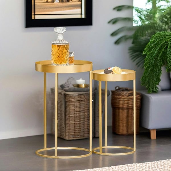 Rafaelo Mobilia Set Of 2 Nesting Tables With Metal Gold Frame