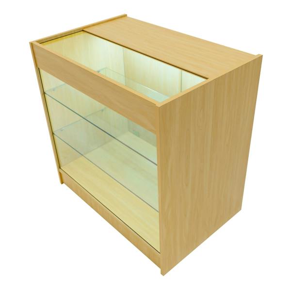 Maple LED shop counter set featuring a glass display top, sleek design, and illuminated shelves for showcasing products