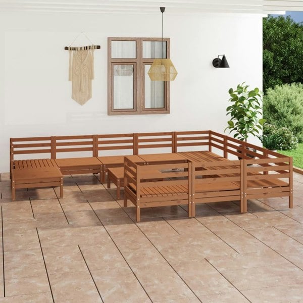 Berkfield 12 Piece Garden Lounge Set Honey Brown Solid Wood Pine
