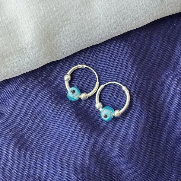 The Colourful Aura Evil Eye Silver Bali Asian Tiny Lightweight Hoop Earring
