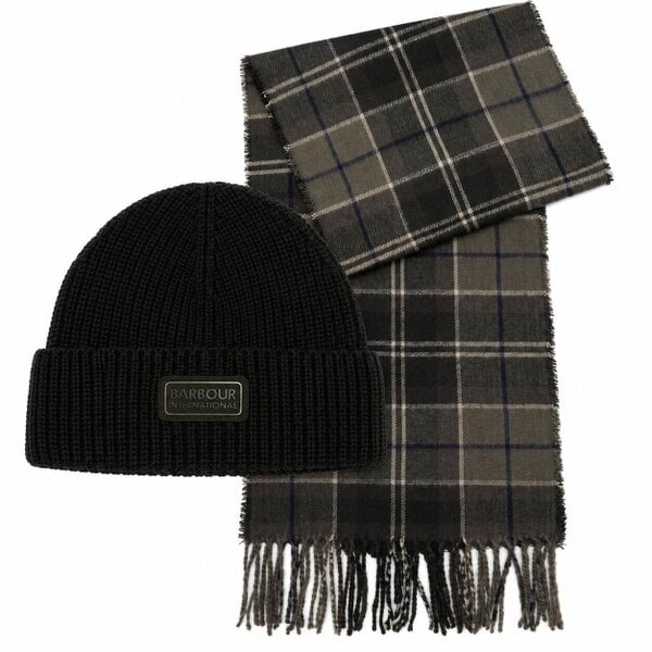 Barbour International Sweeper Beanie & Scarf Gift Box Set Black
