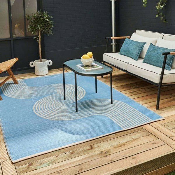 Urban Outdoor Rug Blue & Beige | Modern Geometric Design