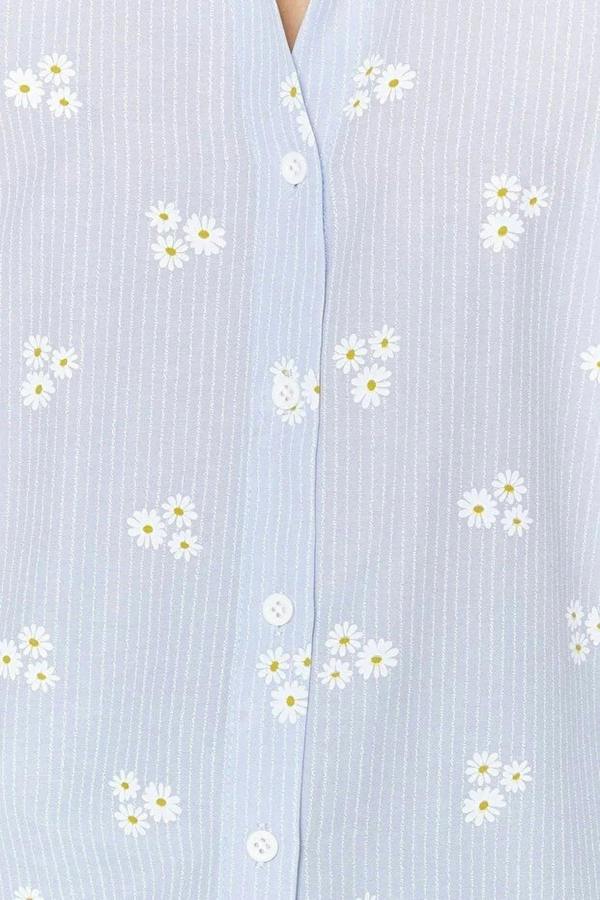 WOVCOR Striped Floral Pattern Cotton Oversize Woven Shirt
