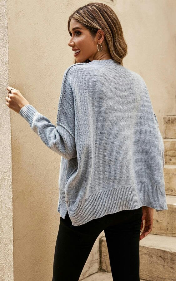 FS Collection Side Slit Relaxed Knit Jumper Top In Grey