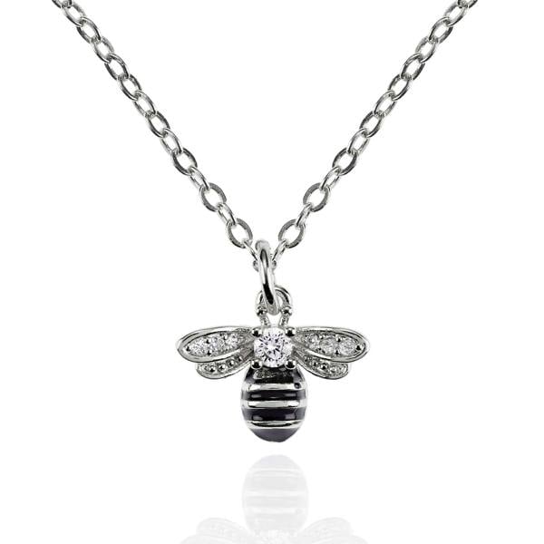 Bumble Bee Necklace with Cubic Zirconia and Black Enamel - namana.london
