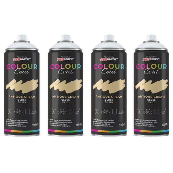 Colour Coat 4X Antique Cream RAL 1014 Gloss Spray Paint 400ml