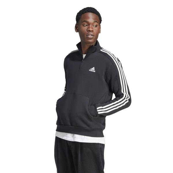Adidas Mens 3 Stripes Quarter Zip Long-Sleeved Sweatshirt - Black/White - 