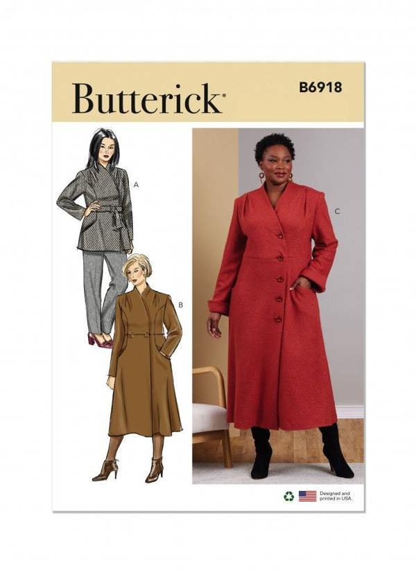 Butterick Sewing Pattern 6918, Coats for Women, W3 (30W-32W-34W-36W-38W) - Intermediate