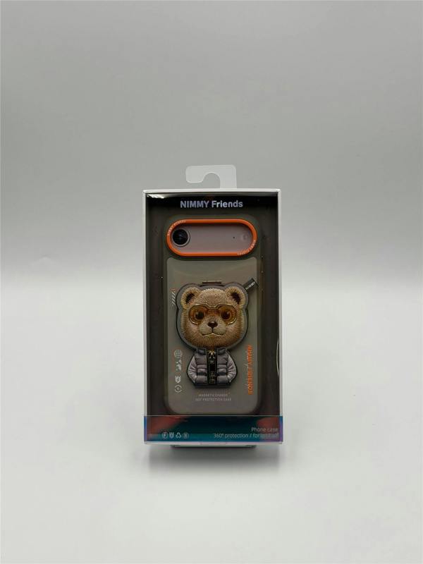 Nimmy Friends Nimmy Cool & Cute 2.0 Bear Case with MagSafe Stand for iPhone 17 Air 6.5" Grey Orange - N-YJKM-CXZJZH-IP17-AIR-011-A
