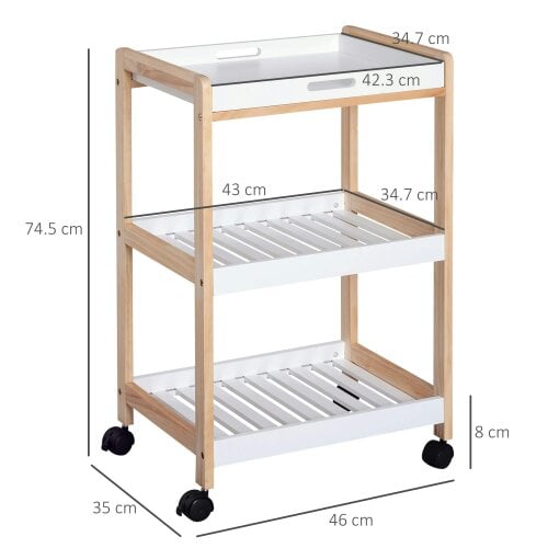 Wyld Haus Vesa Wooden White 3 Tier Mobile Kitchen Trolley With Shelves