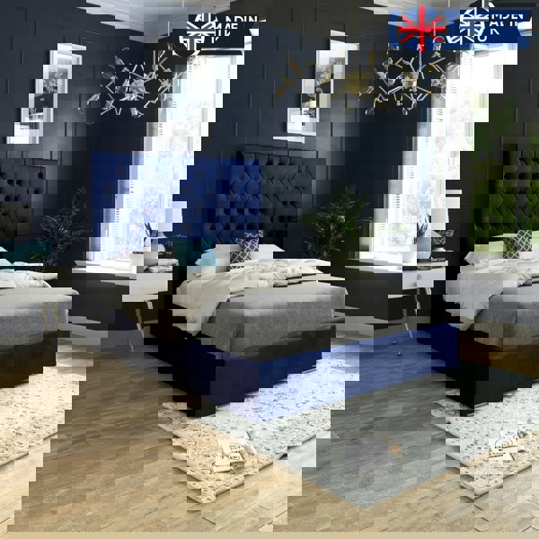 Casa Magna Alma Upholstered Soft Velvet Bed Frame - Blue