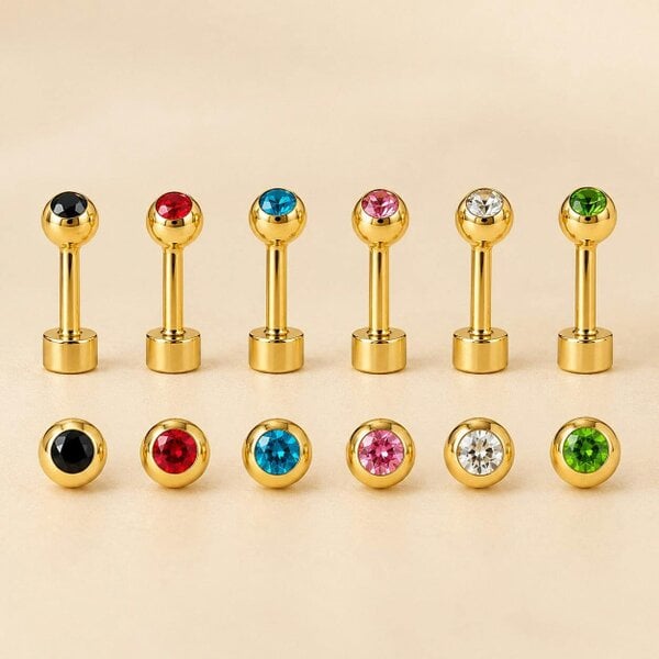 The Colourful Aura 18ct Gold Plated Tiny 4mm Ball Flat Back Coloured Stone Stud Earrings