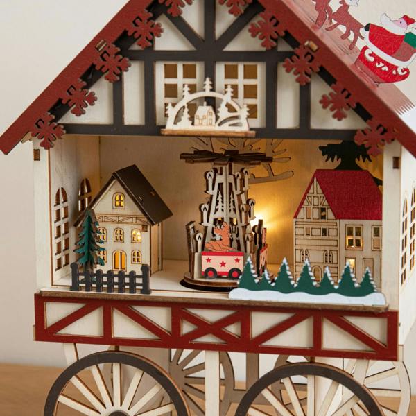 Samuel Alexander 27cm Light Up Wooden Christmas Carriage Musical Scene with LEDs