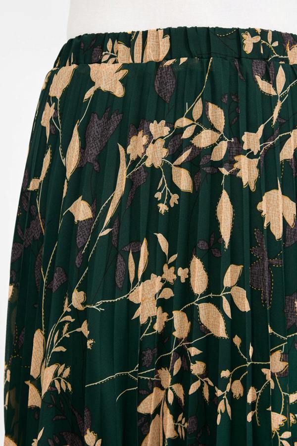 Mudflower Leaf Print Pleated Skirt