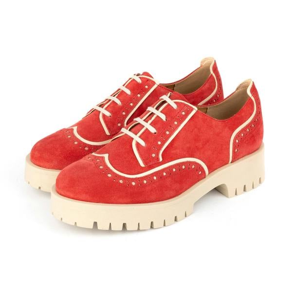 Embassy London Artisan - Red & Cream - Women's leather lace-up shoe with brogue detailing
