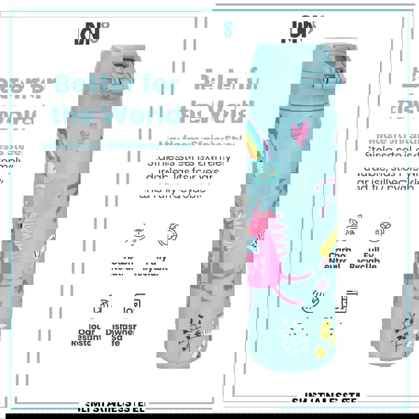 ION8 Leak Proof Slim Water Bottle, Stainless Steel, Blue Unicorns, 600ml (20oz)