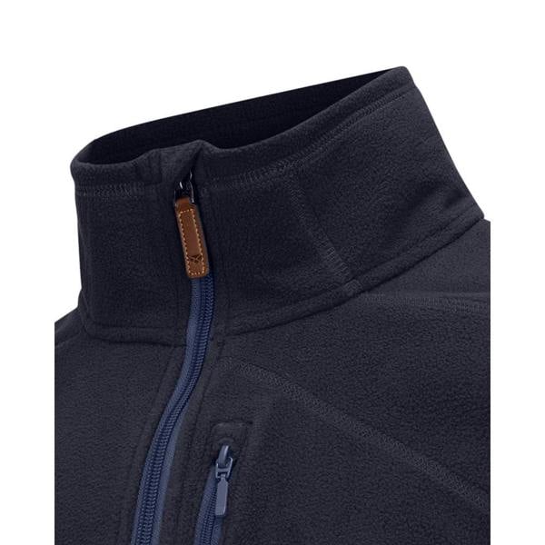 Close-up of Hoggs of Fife Islander TechPro zip shirt zip and collar stitching, designed for technical performance in rural settings