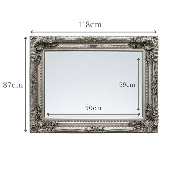 Exclusive Mirrors Cavill Ornate Wall Mirror Antique Silver - 118cm x 87cm