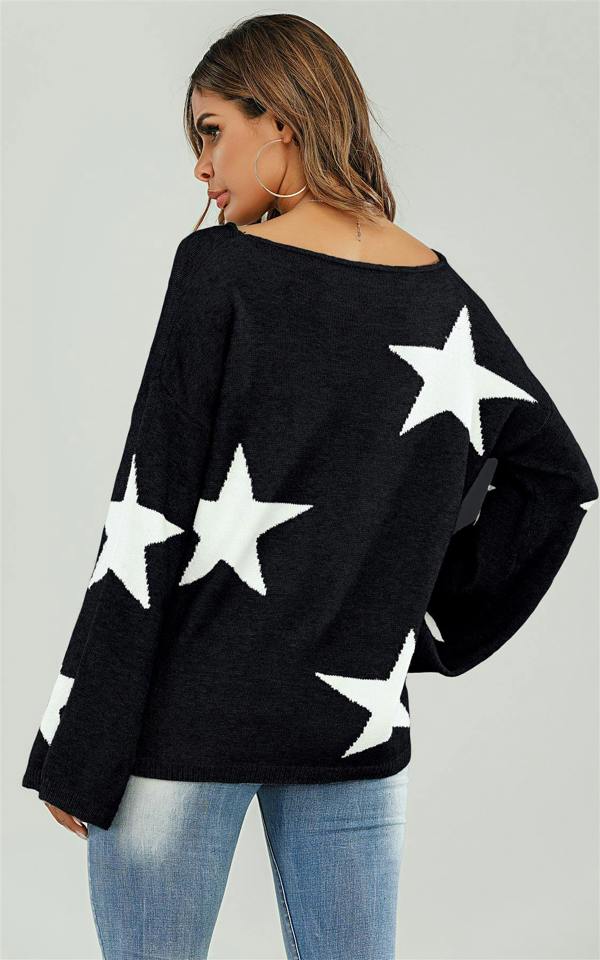 FS Collection Wide Sleeve Oversize Black Jumper With White Star
