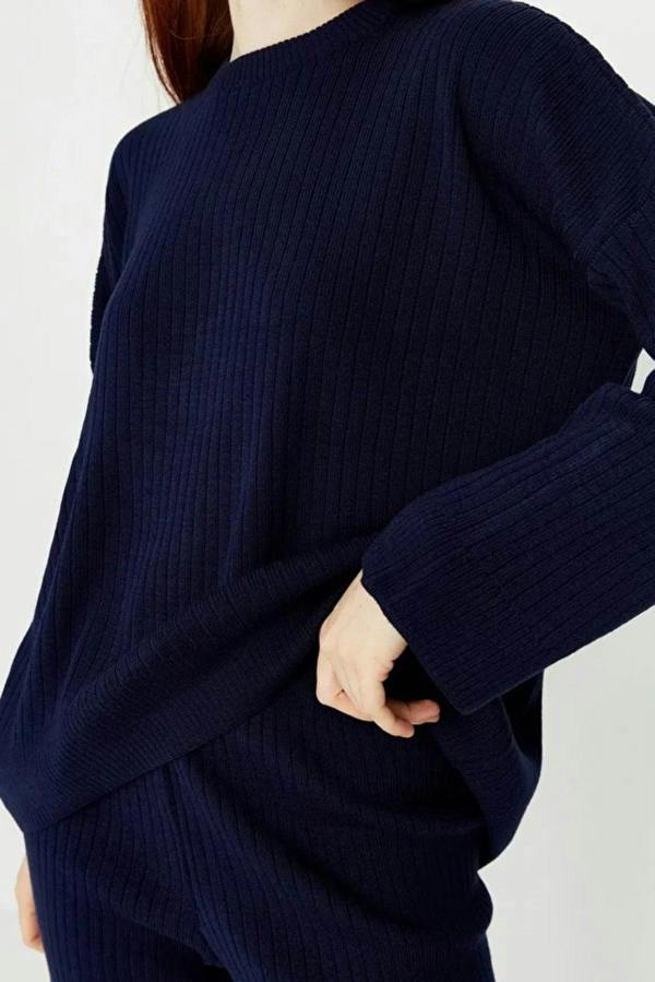 WOVCOR 2-Piece Loose Fit Basic Ribbed Knit Top & Pants Set