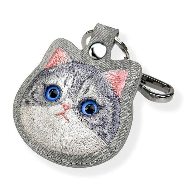 Nimmy Friends Nimmy Big Eye Cute Pet Silver Shaded Cat Face Airtag Keychain Grey - N-XDY-YSK-023