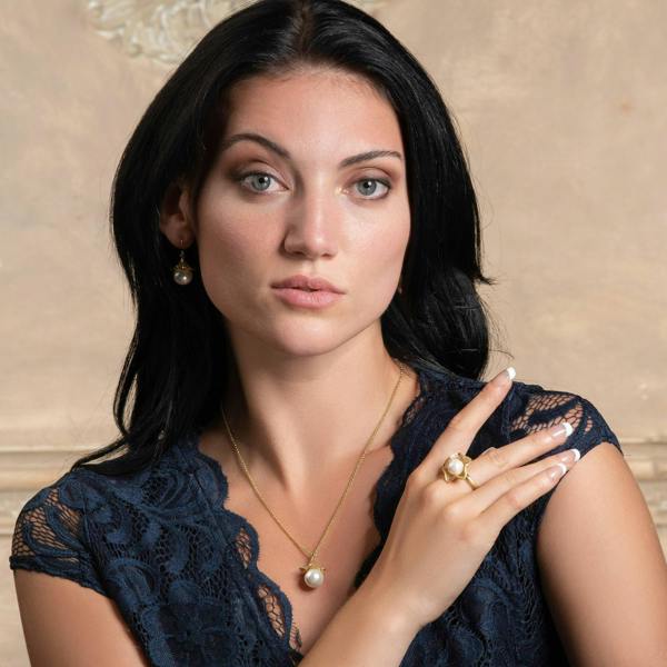 Adjustable Gold Cocktail Ring for Women with a Pearl - namana.london
