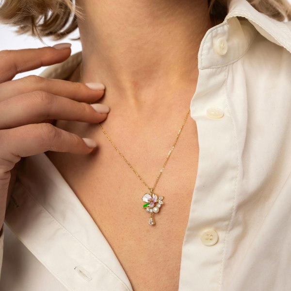 Spero London Pansy Violet Floral Necklace in Sterling Silver